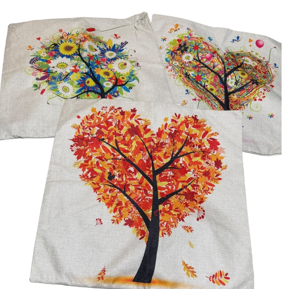 HOSL Set of 3 Tree of Life Heart Floral Autumn Decorative Throw Pillow Covers
